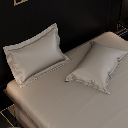 Image of Stoa Paris 350TC Luxstre Cotton King Fitted Bedding Set with 2 Pillow Covers, All-Around Elastic Fitted Bedsheet 183cm x 198cm + 30cm Drop, All Season Comfort, Breathable, Panache - Beige