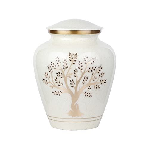Image of Tree of Life Large Cremation Urn for Human Ashes | 200 Cubic Inches | Decorative Urn for Ashes Adult Female & Male, Funeral Urns - Pearl Marble