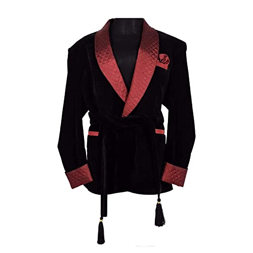 Mens Christmas Party Wear Black Velvet Smoking Jackets Quilted Jackets Robes - Main Image