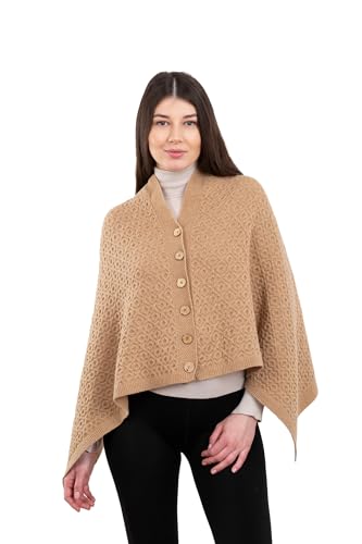 SAOL Wool Blend Poncho for Ladies with Buttons V-Neck Adjustuble Shawl Scarf3