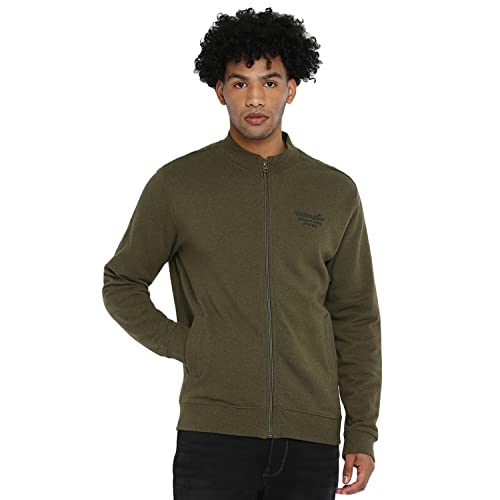 Image of Wrangler Olive Melange Ross Zipper Regular Fit Sweatshirt