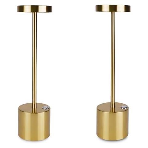 SITAKE 2 Pack Rechargeable Table Lamp, LED Modern Battery Operated Lamp, 3 Color Stepless Dimming Up Cordless Lamp, USB Port Desk Light for Bedroom, Outdoor, Restaurant, Bar (Gold) Cover