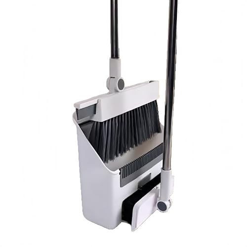 Broom and Dustpan Combo Set 4 in 1 Long Handle Broom and Dustpan for Indoor and Outdoor Sweeping Heavy Duty Household Cleaning Tool for Bathroom Kitchen Space Saving