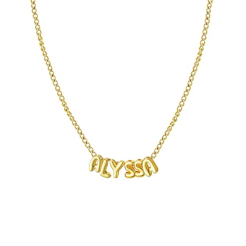 Ldurian Collar personalizado con nombre de burbuja, pequeño collar con colgante de placa de nombre, chapado en oro de 14 quilates, bonita joyería prefabricada para mujer, Juliana, Latón, No es una