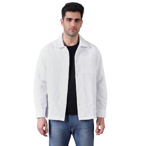 Image of Urban Scottish Men's Oversized Shacket, Cotton Jacquard, Long Sleeve Button Down Collared Shirt Jacket for Mens - Long Fit, Textured Fabric, Stylish Casual Outerwear