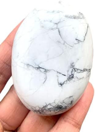 crystalmiracle White Howlite Gemstone Oval PalmStone Crystal Healing Wellness Energy Meditation Pocket Stone Gift Reiki Feng Shui Chakra Balancing