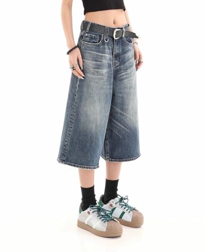 Cropped Jeans for Women Men High Waist Wide Leg Baggy Jorts Y2K Casual Denim Capris Pants Grunge Summer Clothes.3