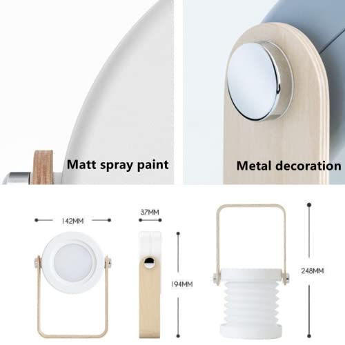 ALLOMN Schreibtisch Tischleuchte, Tragbares Klapp Teleskop Nachtlicht LED Leselampe Holzgriff Laternenlampe, 3 Stufig Dimmbare Helligkeit, USB Aufladung, Augenpflege (Warmweiß)