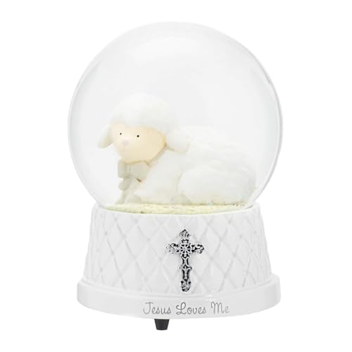 Product Image of the DEMDACO Jesus Loves Me Musical Water Globe - Lamb Snow Globe - Baby Blessing Keepsake - Small Silver Cross - Religious Gift for Kids - Resin & Stone - Great for Blessings & Celebrations