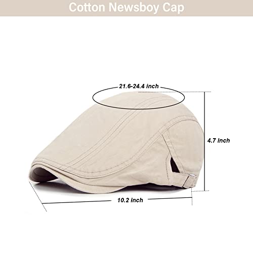 Meioro Men's Newsboy Hat Flat Cap Ivy Cotton Adjustable Cabbie Driving Hats Gatsby Irish Hunting Beret Caps (2 Pack, Light Khaki+Beige) #TOP1