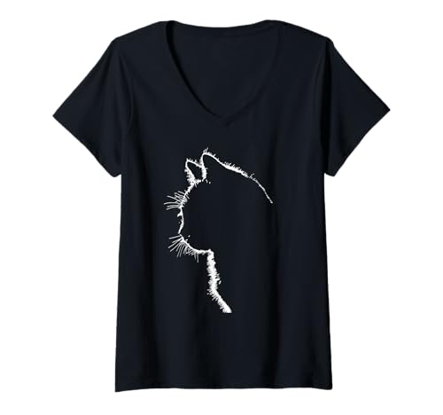 Femme Tshirt Chat Silhouette pour Femme T-Shirt avec Col en V