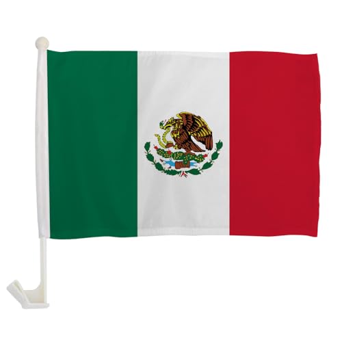 Mexico Single-Sided Car Flag with Window Clip - 1 Dozen Pack (12)
