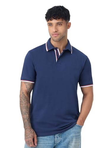 Image of The Souled Store Pique Polo: Men and Boys Short Sleeve Spread Collar Solid Textured Fabric Casual Everyday Office Wear Regular Fit Cotton Polos