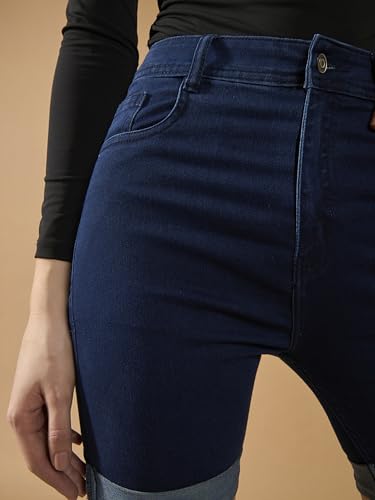 Image of Miss Chase Women's Skinny High Rise Regular Length Stretchable Denim Shorts (MCAW25DEN62-73-993-30, Maui Blue, 30)