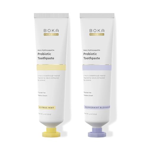 Image of Boka Probiotic Toothpaste - Fluoride Free, Nano Hydroxyapatite Toothpaste - Supports Oral Microbiome & Promotes Oral Wellness - Citrus Mint & Peppermint Blossom, 2Pk