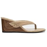 AZAGNEEM Women'S Faux Wooden Wedge Clogs Flip Flops Round Clie Toe Slip-On Comfort Foam & LiteSole Technology Block Heel Retro Thong Slide Sandal For Dress Causal work (brown,6)