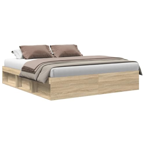 vidaXL Estructura de Cama, Somier con Almacenaje, Armazón Marco de Cama de Invitados, Mueble para Dormitorio Hogar, Roble Sonoma 200X200 cm