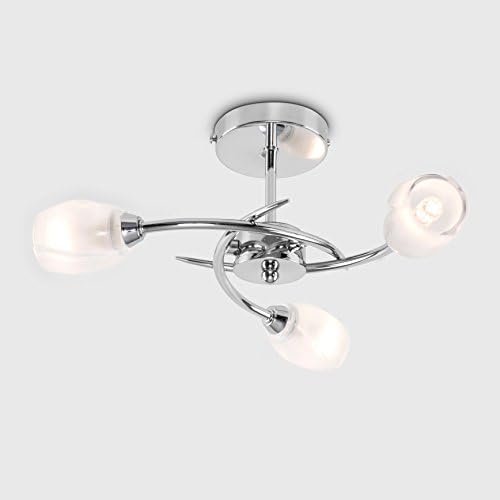 Pair of - Modern Chrome 3 Way Ceiling Lights with Frosted Glass Shades