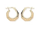 9ct Gold on Silver Creole Hoop Earrings - Diamond Cut Pattern - Image 1