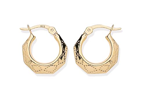 9ct Gold on Silver Creole Hoop Earrings - Diamond Cut Pattern