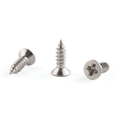 Tornillos para madera autorroscantes E-outstanding 100pcs #4 x 3/8" con cabeza avellanada plana y sistema de apriete Phillips en acero inoxidable 304 tono plateado miniatura 3