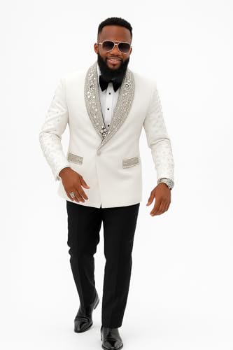 Luxury Men's Jewelry Stone Suit Black Shawl Lapel Prom Blazer Customized 2-Piece Sets Man Banquet Business Party Groom Tuxedo2