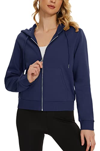 Tacvasen Women's Fleece Hoodies Drawstring Zip Up Cute Sweatshirts With Pockets For Fall, Navy, 2Xl #TOP3