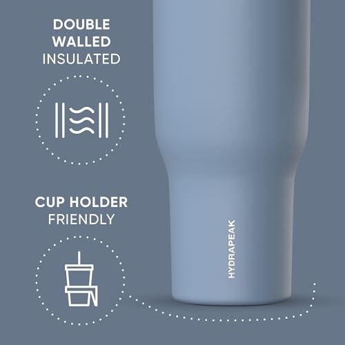 Image of Hydrapeak Voyager 40 oz Tumbler With Handle and Straw Lid | Stainless Steel Insulated Tumblers | Travel Mug for Hot and Cold Beverages, Thermos Travel Coffee Mug (Modern Blue)