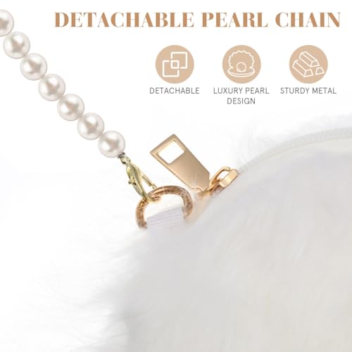 Crossbody Bag Plush Pearl Chain Cellphone Purse Small Fuzzy Shoulder Pouch for Women Ladies Girls - White3