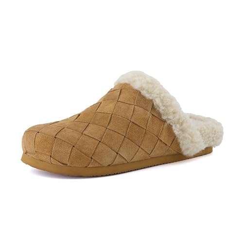 CUSHIONAIRE Cliché Genuine Suede Woven Mule Slippers for Women Indoor and Outdoor - Slip On Faux Fur Lining Women Footwear for Comfort2