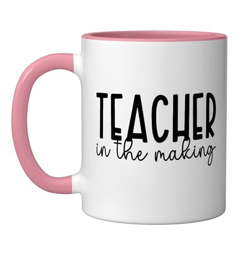 Taza cerámica para futuro docente 11 onzas rosa/blanco miniatura 1