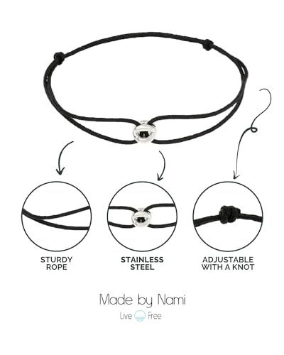Made by Nami Adjustable String Bracelets for Women and Men Handmade & Waterproof Nylon Cord Bracelet for Men and Women with Stainless Steel Ring Charm2