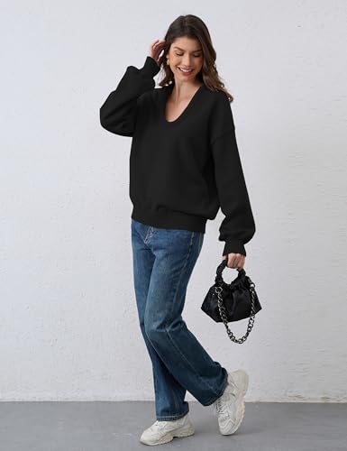 Livtany Women’s Oversized Ribbed Deep V Neck Sweater Long Sleeve Drop Shoulder Pullover Top Casual 2025 Trendy Fall Clothing4