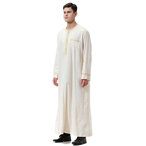 XINNI Men Arabic Long Sleeve Printing Thobe Crew Collar Kaftan Robe with Zipper3