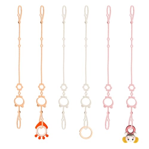 Image of Sopkdey Toy Straps for Baby, 6pcs Adjustable Toy Holder for Stroller Accessories, Silicone Baby Tether Pacifier Clip, No Throw Baby Travel Essential Leash for High Chair, Car Seat, Baby Toy Clips