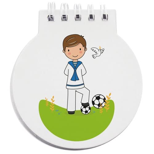 Genérico Libreta Espiral Redonda con Diseño de Niño Futbolista, 40 Hojas, Empaque Individual, Regalo Comunión Niño (50)