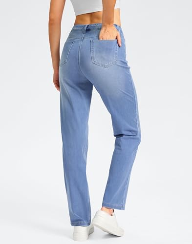 Image of Rammus Straight Leg Jeans for Women | Stretchy, Pull on, Sweatpant Jean, High Waisted, Denim Pants, Trendy, Jeggings, Bootcut, Comfortable