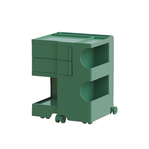 ボビー ワゴン 引き出しを動かす サイドテーブル 収納ラック キャスター付き モダン オフィス 美容室 サイト収納 おしゃれ デザイン デザイナーズ スリム 3段 2段 キッチンワゴン (ダークグリーン, 2段/2引き出し)