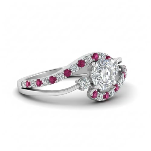 Image of Choose Your Gemstone Swirl 3 Stone Diamond CZ Engagement Ring 925 Sterling Silver Round Shape Side Stone Engagement Rings for Women, Girls and Ladies US Size 4 to 12