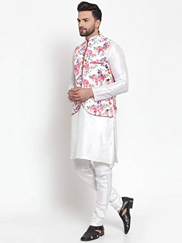 Elina fashion Men's Indian Raw Silk Kurta Pajama And Nehru Jacket (Waistcoat) || Ethnic Wedding Diwali Puja Set3