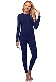 Malist Women's Thermal Underwear Ultra Soft Long Johns Top with Fleece Lined Set Navy Blue Large