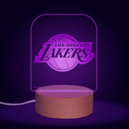 Rico Industries NBA Basketball Los Angeles Lakers Team Logo LED Desk Light Up Sign, 7 Color Changing LED Night Light, Wood Base with USB Cord Included, Ideal for Home and Desktop Decoration