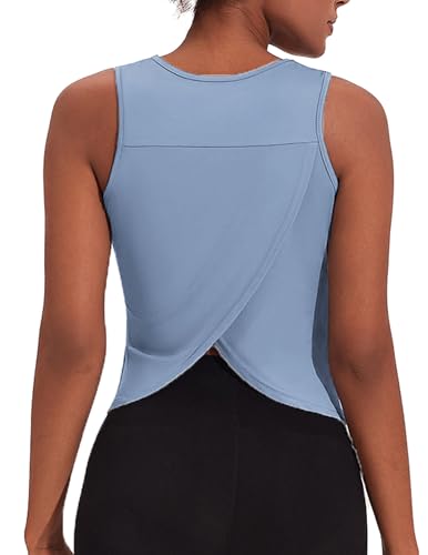 Weardear Sport-Tanktops für Damen Racerback Yoga Fitness Crop Top Sommer Open Back Yoga Shirt Oberteile Sporttop Hellblau M