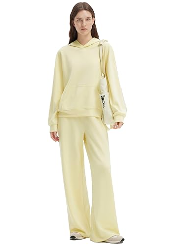 SUUKSESS Women 2 Piece Lounge Sets 2025 Oversized Hoodie Sweatshirt Outfits Wide Leg Sweatpants with Pockets(Yellow M)