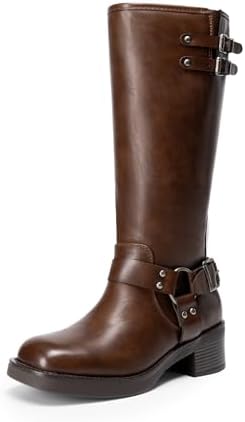 DREAM PAIRS Women's Moto Knee High Boots | Adjustable Buckles,Low...