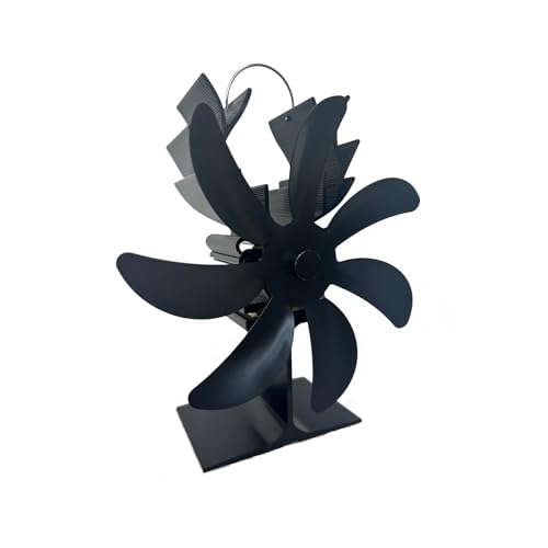 QIYUNI ストーブファン｜薪ストーブ/石油ストーブ/暖炉通用 電源不要 過熱保護｜静音 省エネ 空気循環 6 枚ブレード防寒対策用品 (黒)