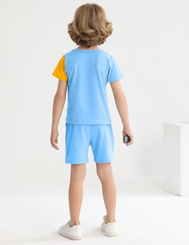 Image of mksodopy Toddler Boy Clothes Color Block Patchwork Short-Sleeved T-Shirt Color Block Shorts Boys Summer Outifts