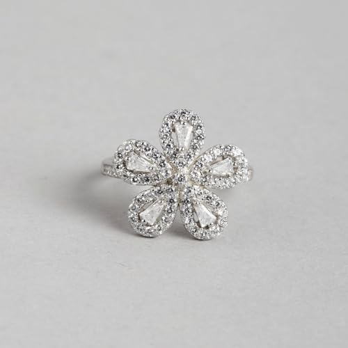 Women's 925 Sterling Silver Dazzling Floral Cubic Zirconia Ring