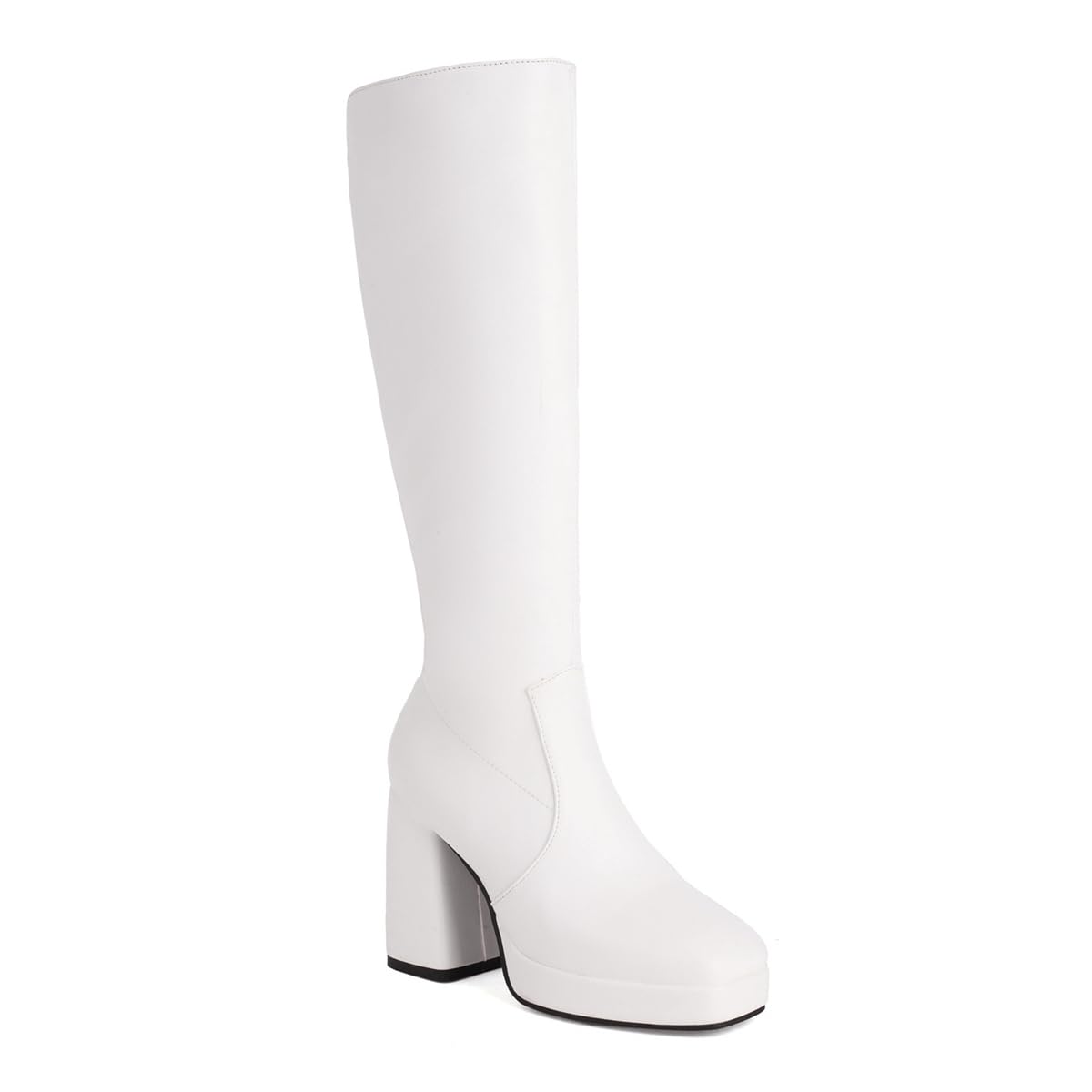 Fashion Knee High Tall Boots For Womens Square Toe Zipper Chunky High Heels Wide Calf Long Dressy Boots