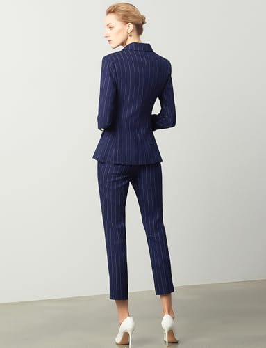 Women's Stripe Double Breasted Buttons Suit Set Business Long Sleeves Jacket and Pants for Banquet Speech2